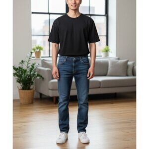 Anchor Blue Classic Straight Leg Denim Jeans Mid Wash Stonewashed Mens
